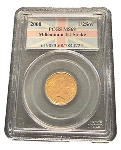Gran Bretagna 2000 Oro 1/2 Sovrano PCGS MS68 Millennio - Foto 1 di 2