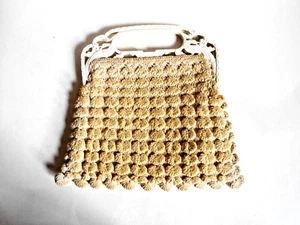 Vintage Elfenbein Stoff Geldbörse mit Kunststoffgriff - Bild 1 von 3