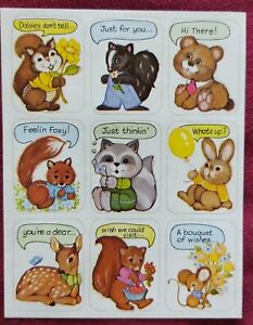 Rare Vintage 1980's Woodland Animal Stickers - Bunny, Deer, Raccoon - 1 Sheet