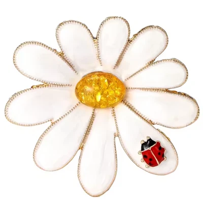 Broche Flor Margarita Esmaltado Vintage con Prendedor Ladybug Verano Naturaleza Joyería Regalo Foto 1 de 4