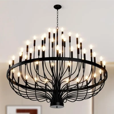 Lámpara de araña extra grande de 60", lámparas de vestíbulo negras de 48 luces para techo alto... Foto 1 de 4