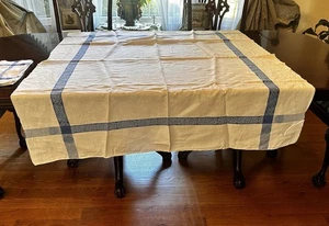 Vintage Retro Damask Blue Striped Tablecloth 56” + 6 Napkins Fine Mono - Picture 1 of 11