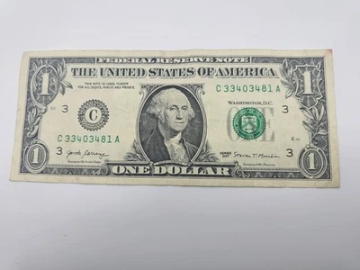 RARE FANCY $1 FEDERAL RESERVE NOTE SERIAL NUMBER C33403481A - Image 1 of 2