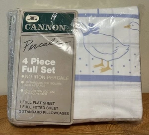 VTG Cannon Percale New Old Stock Sophisticated Geese 4 Piece FULL Sheet Set - Picture 1 of 3