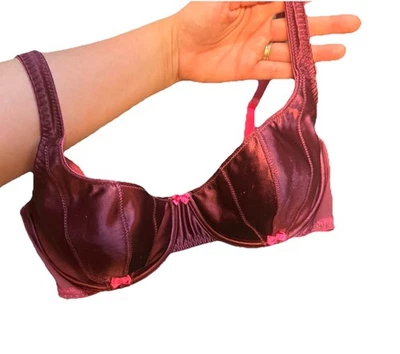 Vintage Victoria’s Secret Satin Bra 36C Burgundy Pink Dupont Coquette Bows - Image 1 of 4