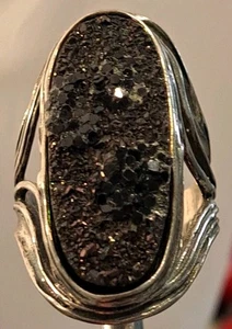 PZ ISRAEL Sterlingsilber & lila Druzy handgefertigter breiter konischer Bandring Größe 9,75 - Bild 1 von 10