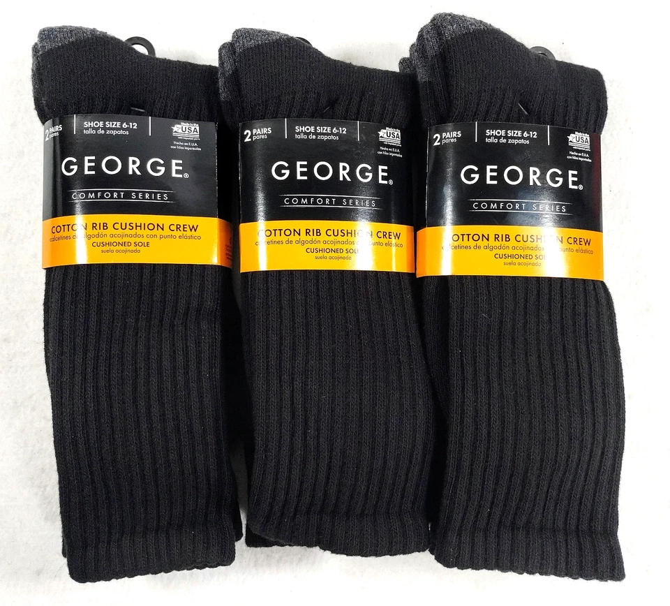Paquete de 2 pares de calcetines negros de algodón George Comfort para hombre talla 6-12 Foto 1 de 4