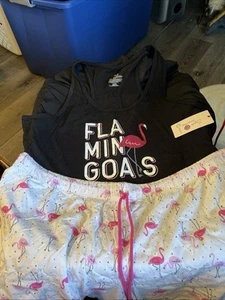 Women’s Pink Flamingo Short Pajamas BNWT LG TOP XL BOTTOMS - Picture 1 of 6