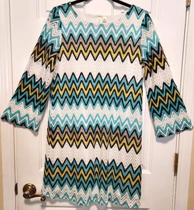 TACERA Kleid Größe L Häkel türkis gelb grün gefüttert Boho - Bild 1 von 6