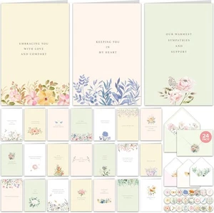 Pack de 24 tarjetas de condolencia minimalistas decorativas de 4x6 pulgadas con verde, rosa  - Imagen 1 de 6