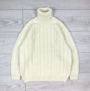 Aran Crafts Ireland Vintage 100% Merino Wool Fisherman White Sweater Men L Size - Picture 1 of 9