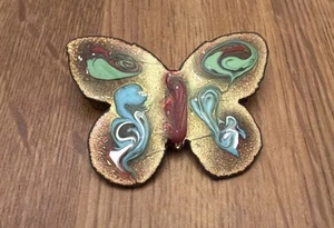 Vintage Brosche gelb blau rot Emaille Schmetterling - Bild 1 von 5