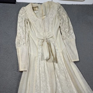 Vestido De Colección Años 70 80 Gunne Sax Jessica McClintock Talla 9 Pradera Lazo Beige Encaje - Imagen 1 de 20