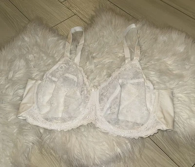 复古 Wacoal 85720 文艺复兴玫瑰文胸刺绣网眼蕾丝 UW 女式 42D 白色 — 第 1/4 张图片