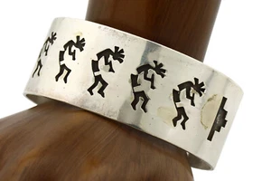 Navajo Bracelet .925 Silver Overlay Kokopelli Signed Artist JB C.80's - Picture 1 of 9