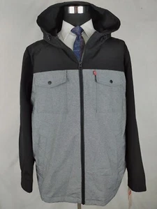 Levis Jacket Mens 3XL Soft Shell Gray Black Hood Full Zip Water Resistant Coat - Picture 1 of 17