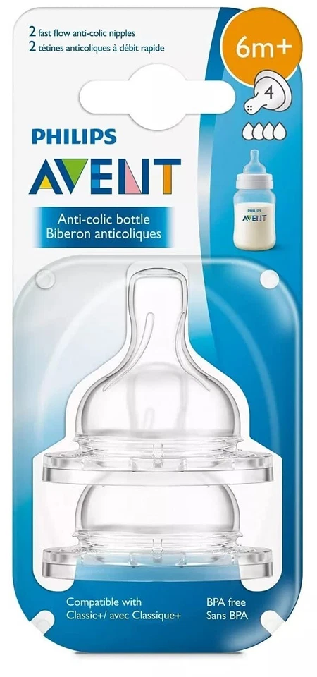 Pack of 4 Philips Avent Anti-Colic Fast Flow Nipple for Avent Bottles, 6 Months+ - Image 1 of 1