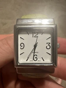 Ladies Watch New Battery Hinged Bangle Wide Orange Band Square Silver Case - Picture 1 of 3
