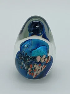 Rollin Karg Signed Dichroic Art Glass Egg Shape Paperweight 5" - Picture 1 of 3