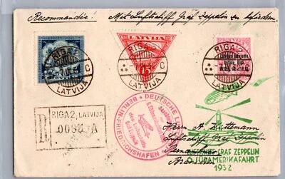 1932 Latvia RIGA Registered Graf Zeppelin LZ 127 SAF Cover to Brazil Pernambuco - Image 1 of 2