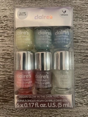 CLAIRE’S Claires Nail Polish Varnish Glow In The Dark Mini 6 Bottle Gift Set Party