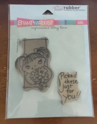 Stampendous! Набор Cling Posie Picker, милая девушка с цветами, новый нераспакованный - Изображение 1 из 2