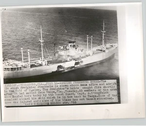 Swedish FREIGHTER Ship 'Stegeholm' ABLAZE Adrift VINTAGE 1953 Press Photo - Picture 1 of 2