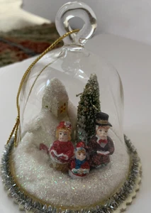 Christmas Glass Figural Diorama Carolers with church ornament - Picture 1 of 5
