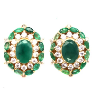 925 Sterling Silver Green Emerald & White Zircon Black Friday Earrings - Picture 1 of 4