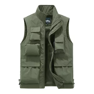 Mens Vest Waistcoat Utility Multi-Pocket Fishing Vest Sports Workwear Fisherman - Picture 1 of 24