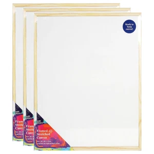 3x Art Boxd 40cm Stretch Canvas 280gsm Art Painting w/ Wooden Frame LRG Natural - Picture 1 of 2