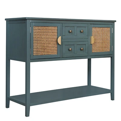 Rattan Entryway Table Console Table Hallway Accent Sofa Table w/ Cabinet Storage - Image 1 of 4