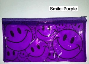 2 PCS Smiley Pencil Pen Case Zipper Pouch Cosmetic Bag Waterproof, PURPLE, 1411 - Picture 1 of 1