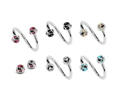 Twisted Barbell Lip Piercing, Spiral Helix Ring with Multiple Crystals Earring - Image 1 of 4