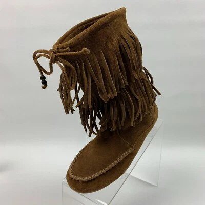 Minnetonka ботинки бахрома середины икры верблюда кожи замши круглый Moc носок галстук размер 6,5 - Изображение 1 из 4