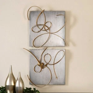 Uttermost 7071 Harmony Abstracto Forjado a Mano Hoja de Oro Metal Decoración de Pared JUEGO DE 2 - Imagen 1 de 5