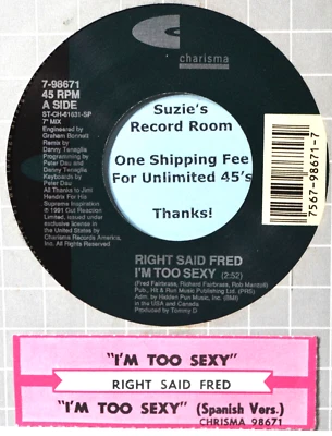 Right Said Fred I'm Too Sexy R&B Pop Jukebox Strip & 45 7" Vinyl -Check Coupons! - Image 1 of 3