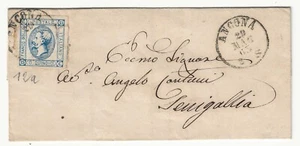 1863 Regno d'Italia - 15 c. litografico I tipo isolato su piego per Senigallia - Foto 1 di 2