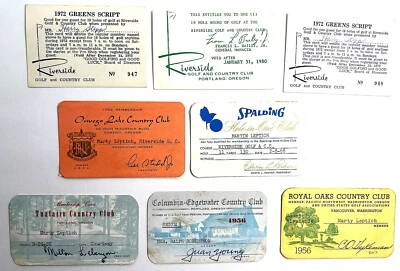 OREGON 8 GOLF COUNTRY CLUB MEMBERSHIP CARDS ETC 1955-1968 PORTLAND VANCOUVER - Image 1 of 2