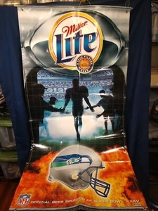 Rare Seattle Seahawks Football Miller Light Banner XXXV Superbowl Sponsor 3x6' - Picture 1 of 7
