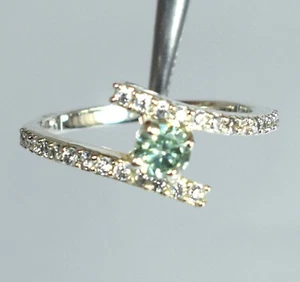 0.37 Ct Green Diamond Solitaire Round Brilliant Cut Certified Women Ring SEE VDO - Picture 1 of 8