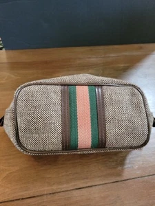 Vintage Tweed Stripe Brown Toiletries Bag Travel Bag - Picture 1 of 11