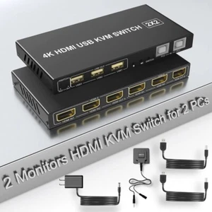 Interrupteur KVM HDMI double moniteur 2 ordinateurs 4K 60Hz, écran étendu HDMI KVM - Photo 1/8