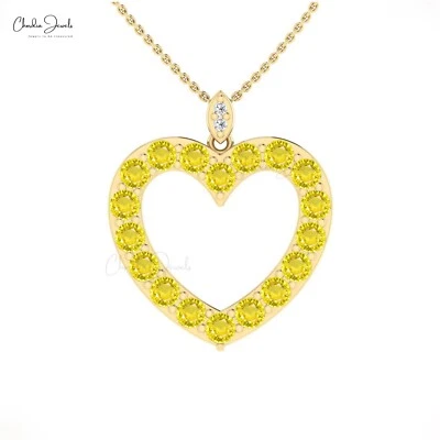 Heart Pendant 14k Solid Gold 3CT Yellow Sapphire & Diamond Necklace Gift for Her - Image 1 of 4