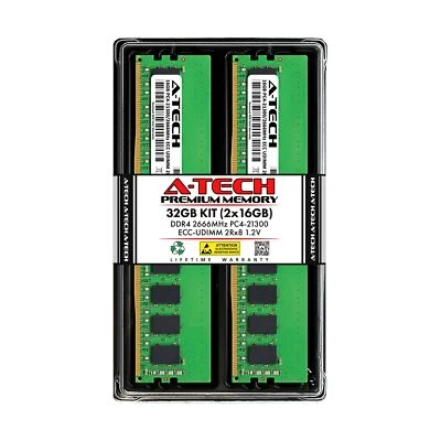 A-Tech Server 32GB Kit (2 x 16GB) 2Rx8 PC4-21300 DDR4 2666MHz ECC Unbuffered ... - Image 1 of 4