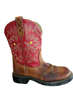 Ariat Boots Cowboy 10" Shaft Womens Sz 11B Red and Brown 16762 FLAW - Picture 1 of 10