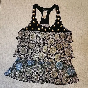 VINTAGE Baby Phat Top Womens M Medium Gray Studded V Neck Stretch Blouse Y2K - Picture 1 of 6