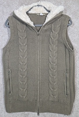 Chaleco Suéter Gander Mountain Forrado de Piel Sintética Capucha Cremallera Completa Verde Oliva Para Mujer L Foto 1 de 4