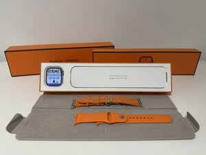 Apple Watch Hermès Series 9 45mm - Silber Edelstahl - Kilim Single Tour (Orange) - Bild 1 von 18