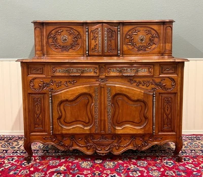 Antique French Buffet Sideboard Server Cupboard Panetiere Highly Carved Oak - Image 1 of 4